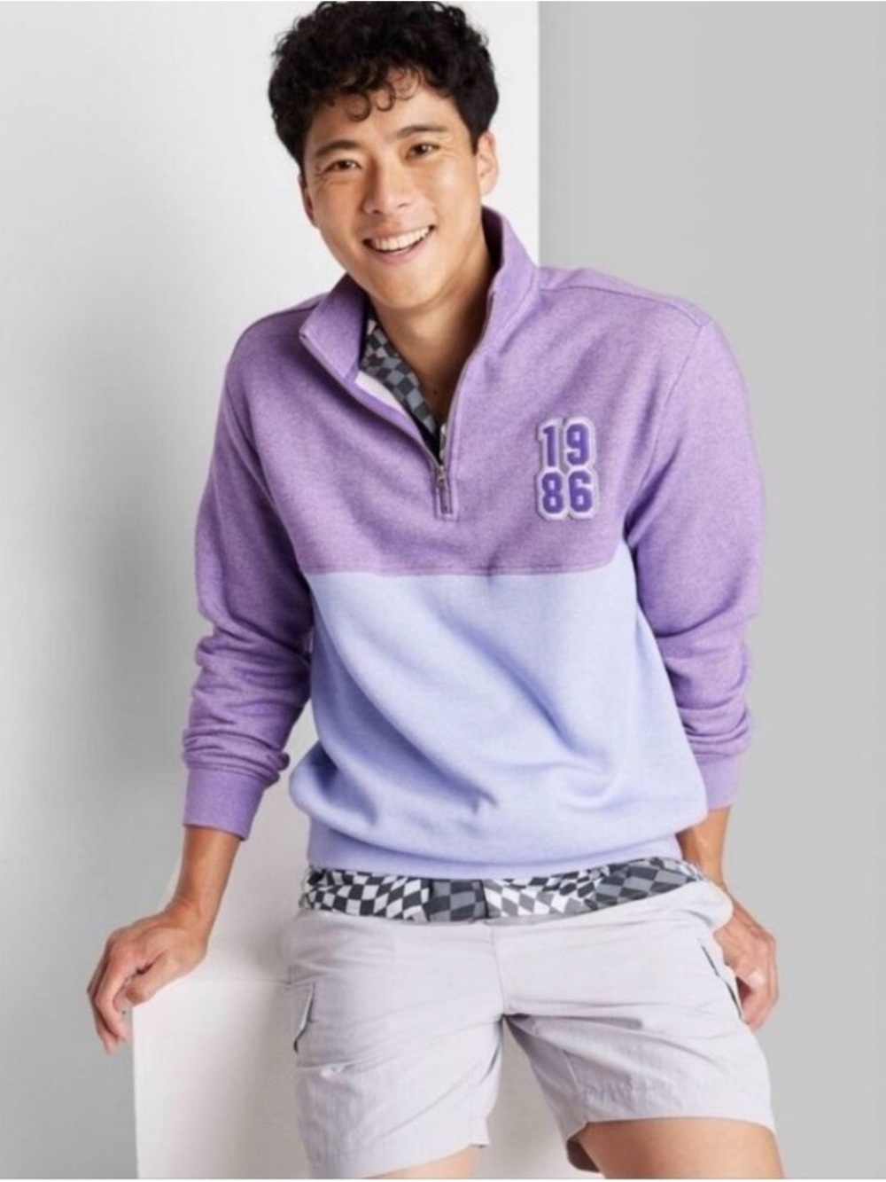Original Use 1986 Men's Purple Quarter Zip Activewear Fleece Casual Sweatshirt